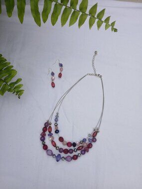 Multicolor Beaded Statement Necklace and Earring Set